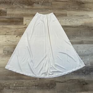 Vintage By McLin White Nylon Slip Skirt Lace Hem 36” Long Coquette Medium